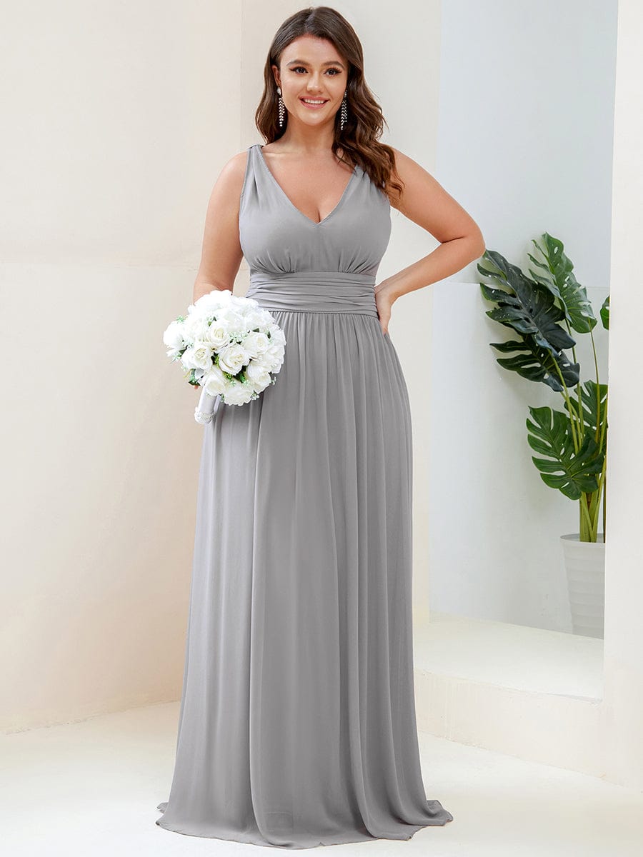 Chiffon Empire Waist Sleeveless Pleated Bridesmaid Dress #color_Grey