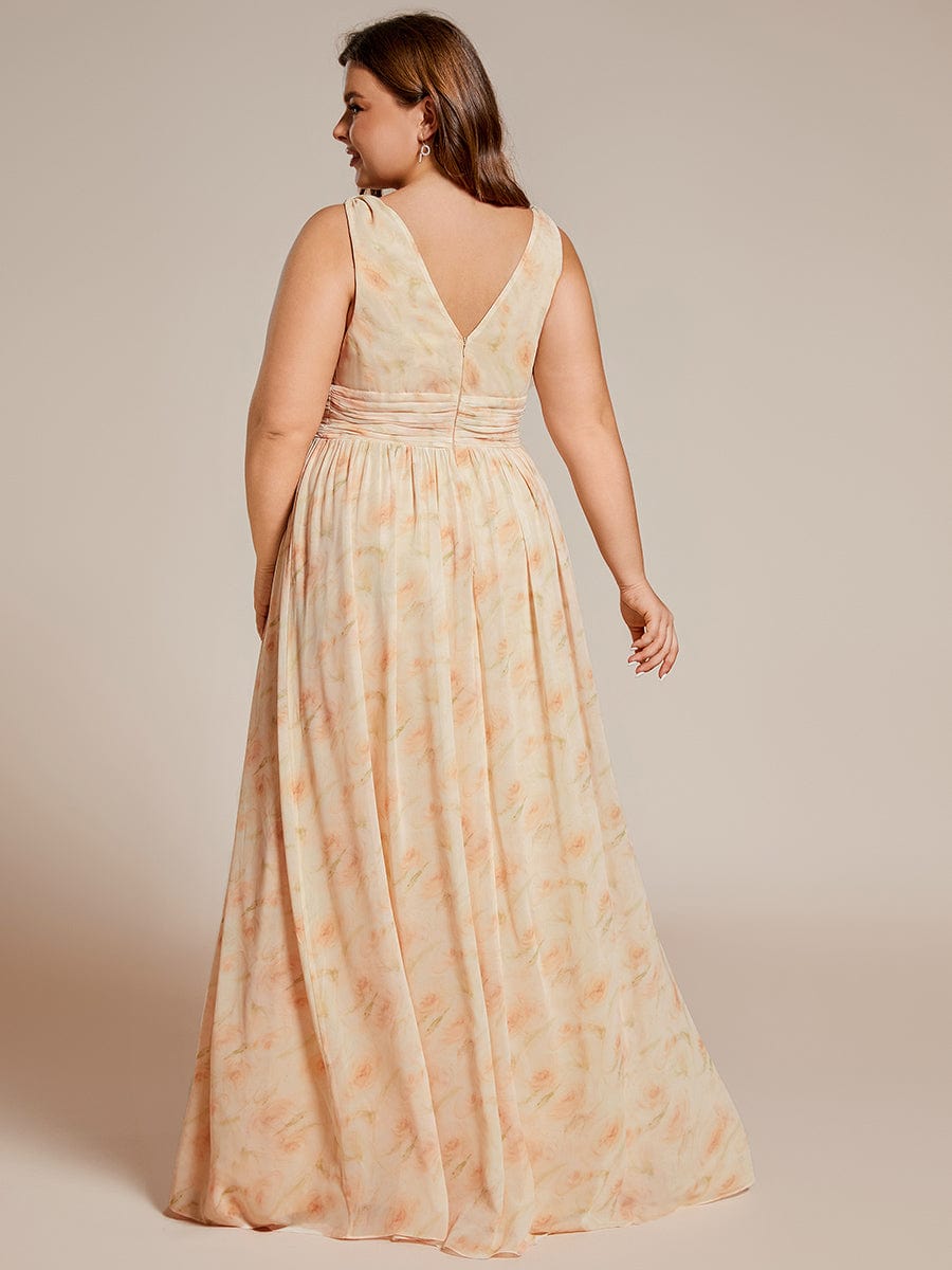 Plus Size Sleeveless V-Neck Semi-Formal Chiffon Bridesmaid Dress #color_Golden Roses