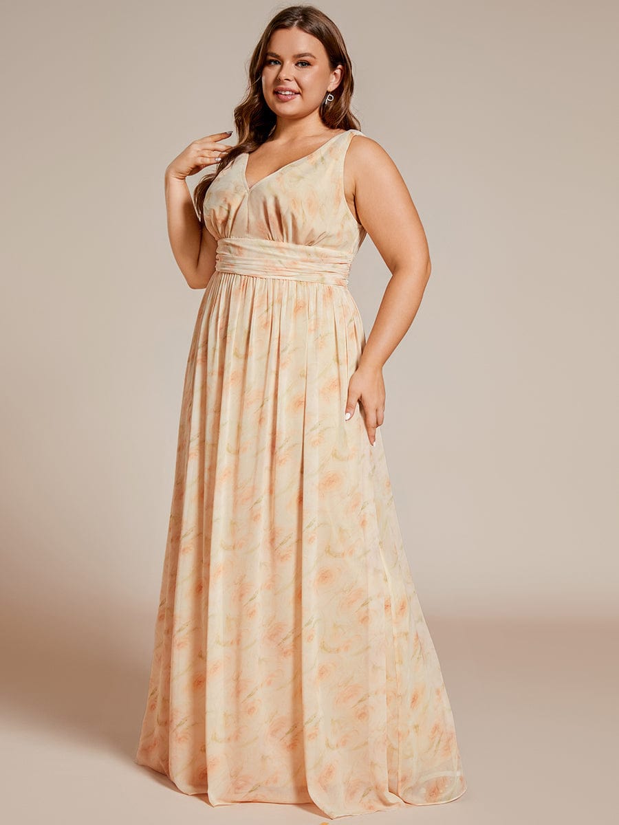 Plus Size Sleeveless V-Neck Semi-Formal Chiffon Bridesmaid Dress #color_Golden Roses