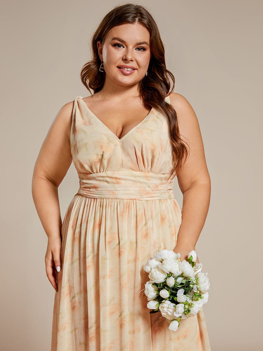 Plus Size Sleeveless V-Neck Semi-Formal Chiffon Bridesmaid Dress #color_Golden Roses