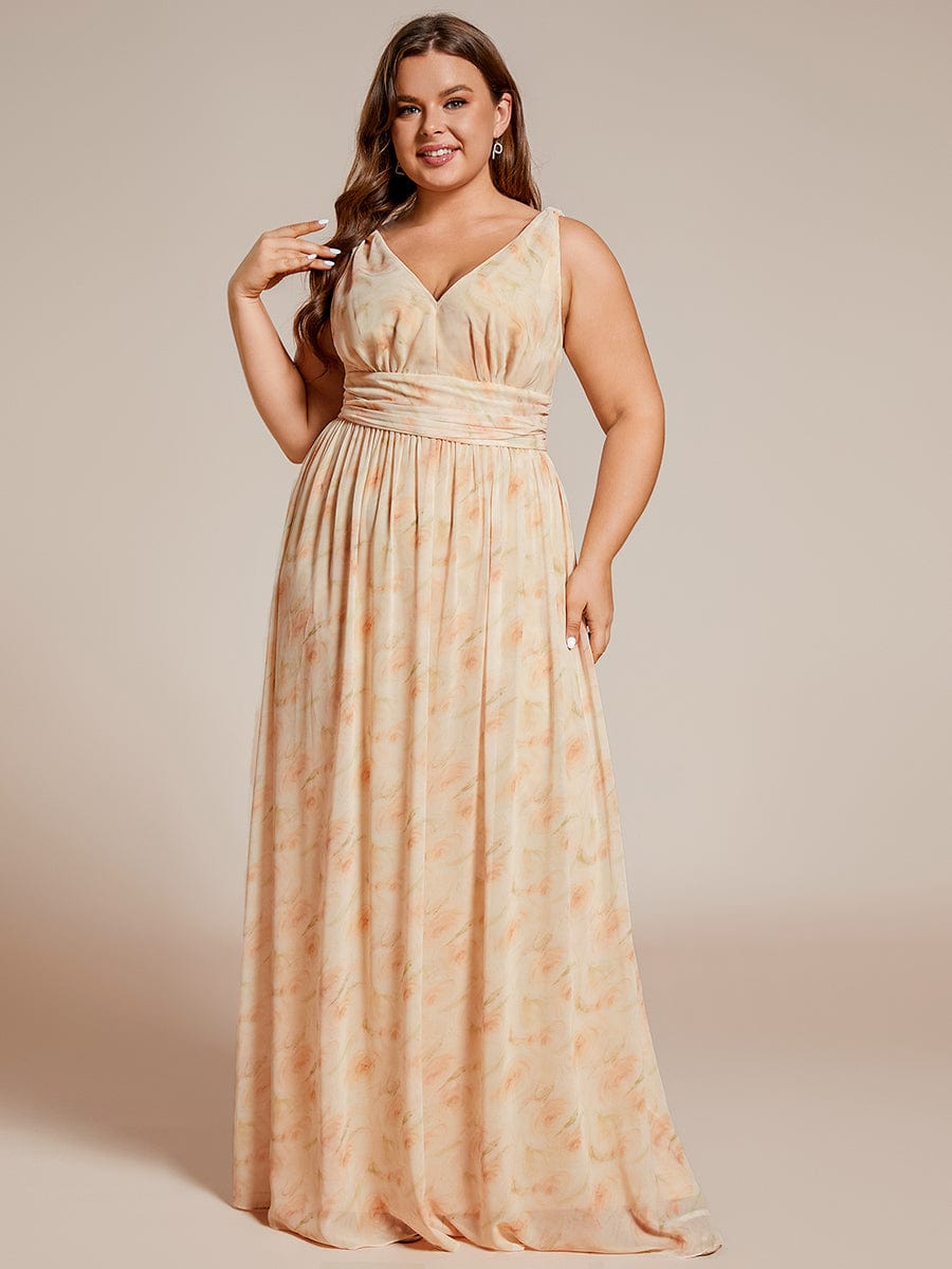 Plus Size Sleeveless V-Neck Semi-Formal Chiffon Bridesmaid Dress #color_Golden Roses