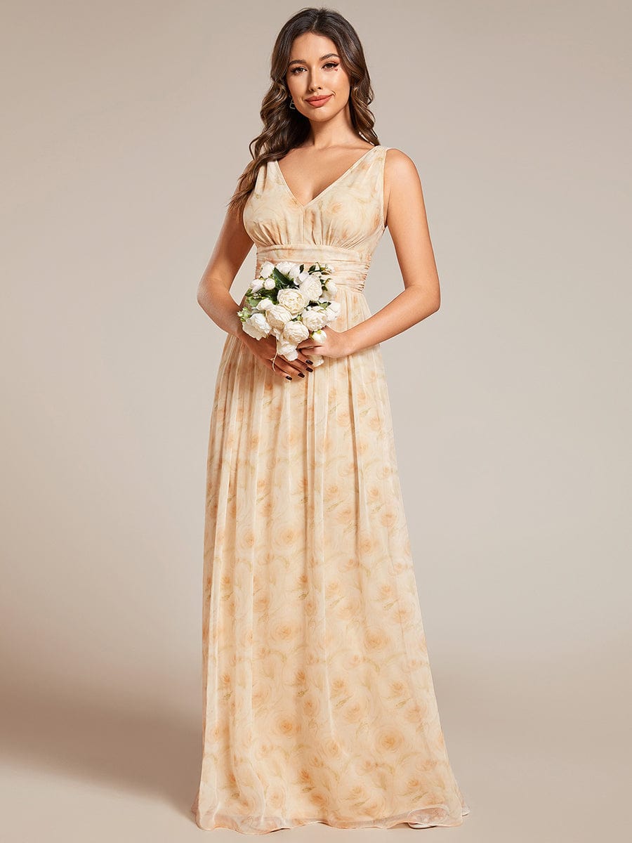 Custom Size Chiffon Sleeveless V-Neck Maxi Bridesmaid Dress #color_Golden Roses