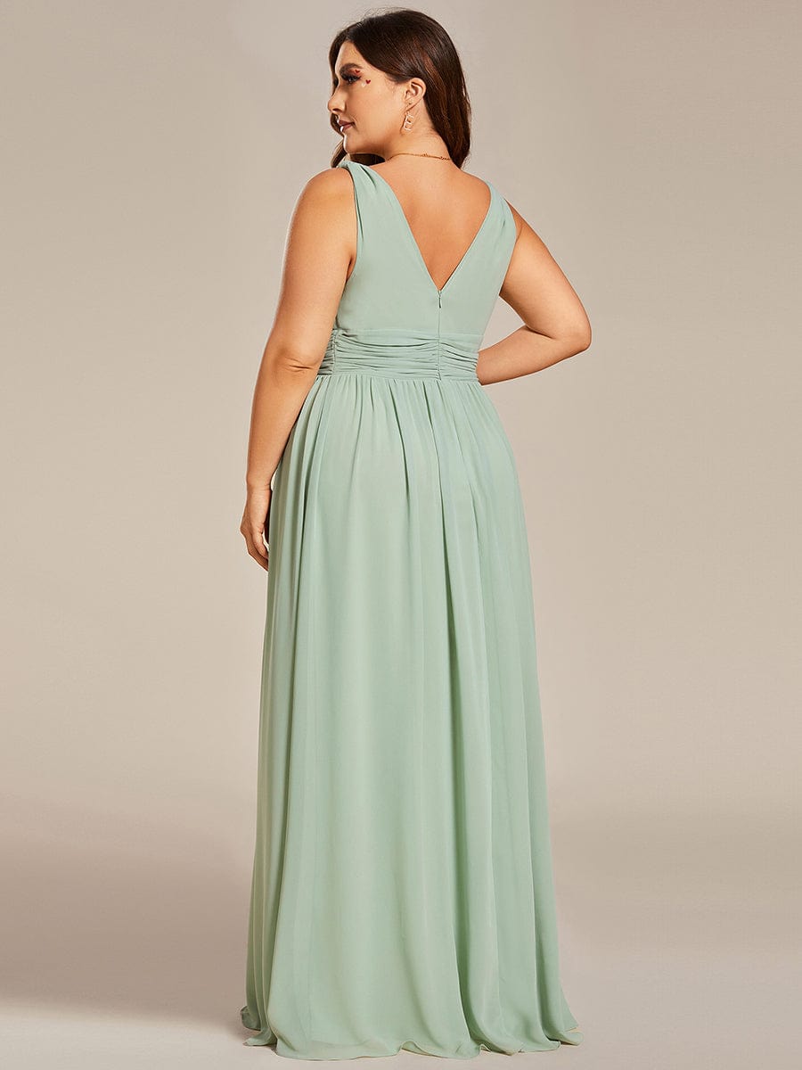 Plus Size Sleeveless V-Neck Semi-Formal Chiffon Bridesmaid Dress #color_Mint Green