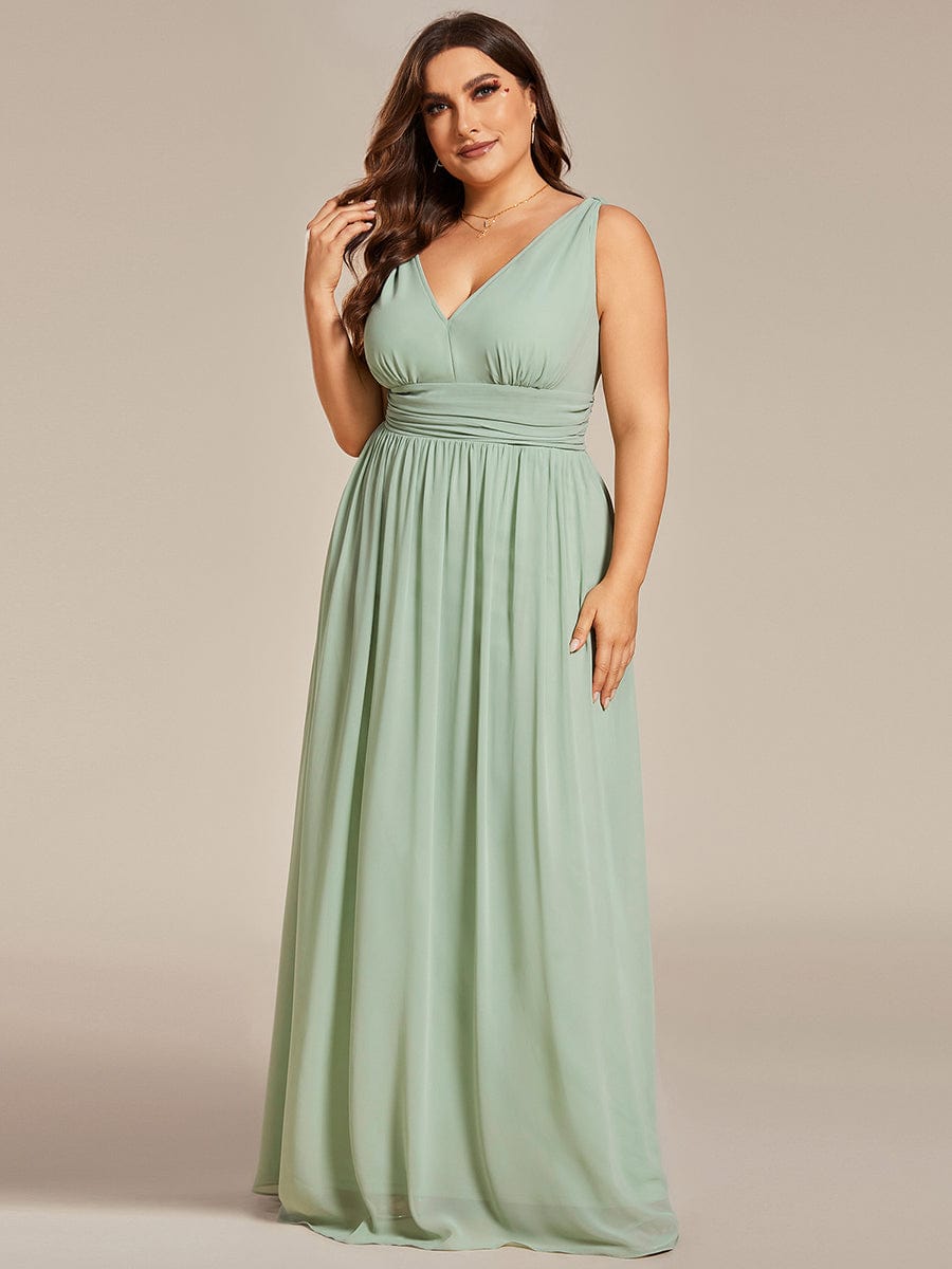 Chiffon Empire Waist Sleeveless Pleated Bridesmaid Dress #color_Mint Green