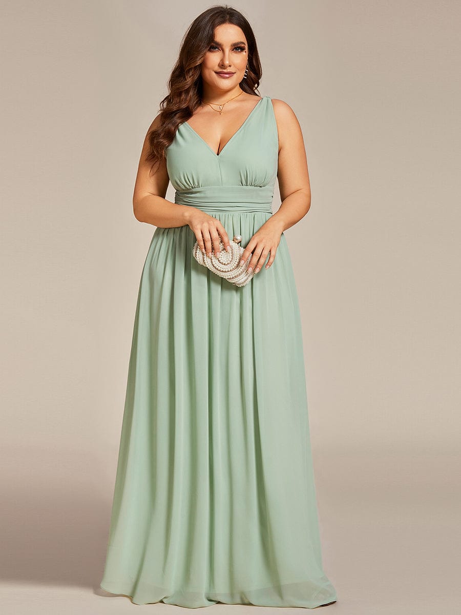 Chiffon Empire Waist Sleeveless Pleated Bridesmaid Dress #color_Mint Green