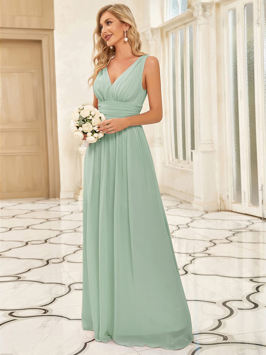 Chiffon Empire Waist Sleeveless Pleated Bridesmaid Dress #color_Mint Green