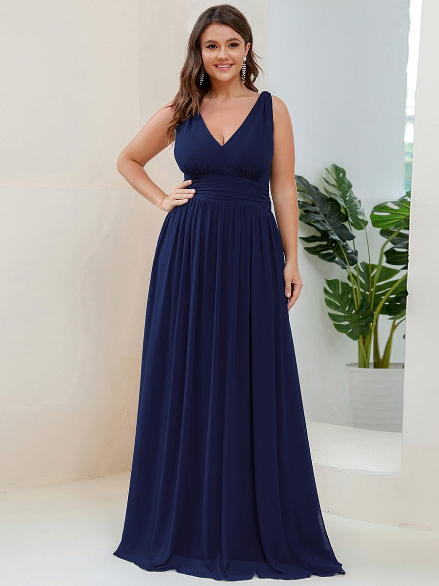 Chiffon Empire Waist Sleeveless Pleated Bridesmaid Dress #color_Navy Blue