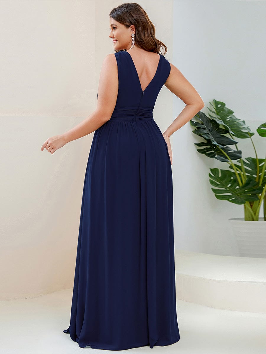 Chiffon Empire Waist Sleeveless Pleated Bridesmaid Dress #color_Navy Blue