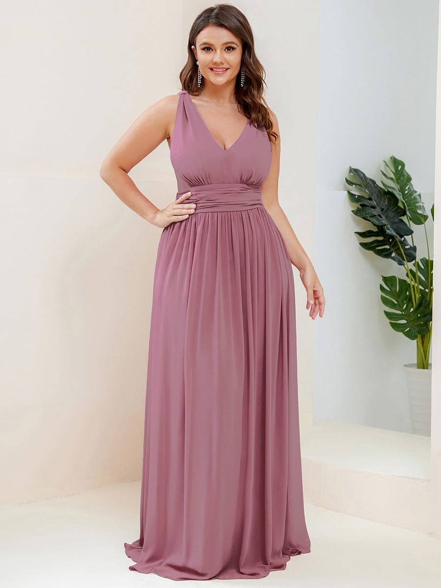 Chiffon Empire Waist Sleeveless Pleated Bridesmaid Dress #color_Purple Orchid