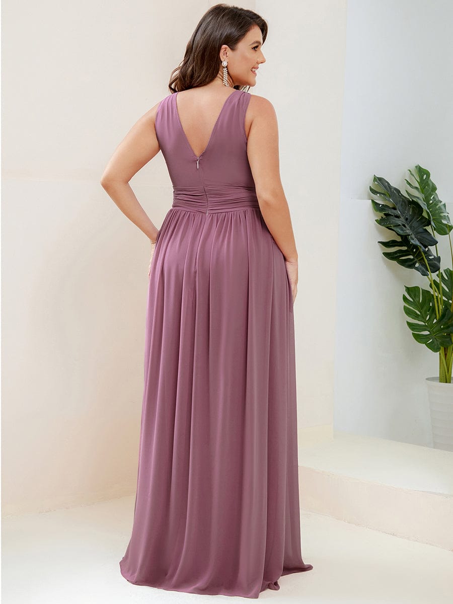 Pleated Sleeveless V-Neck Chiffon Maxi Dress #color_Purple Orchid