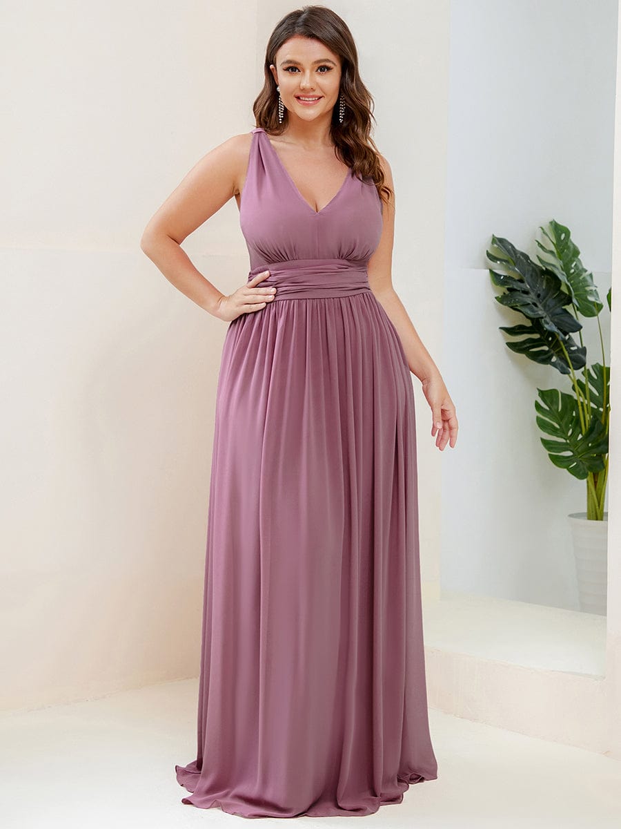 Pleated Sleeveless V-Neck Chiffon Maxi Dress #color_Purple Orchid