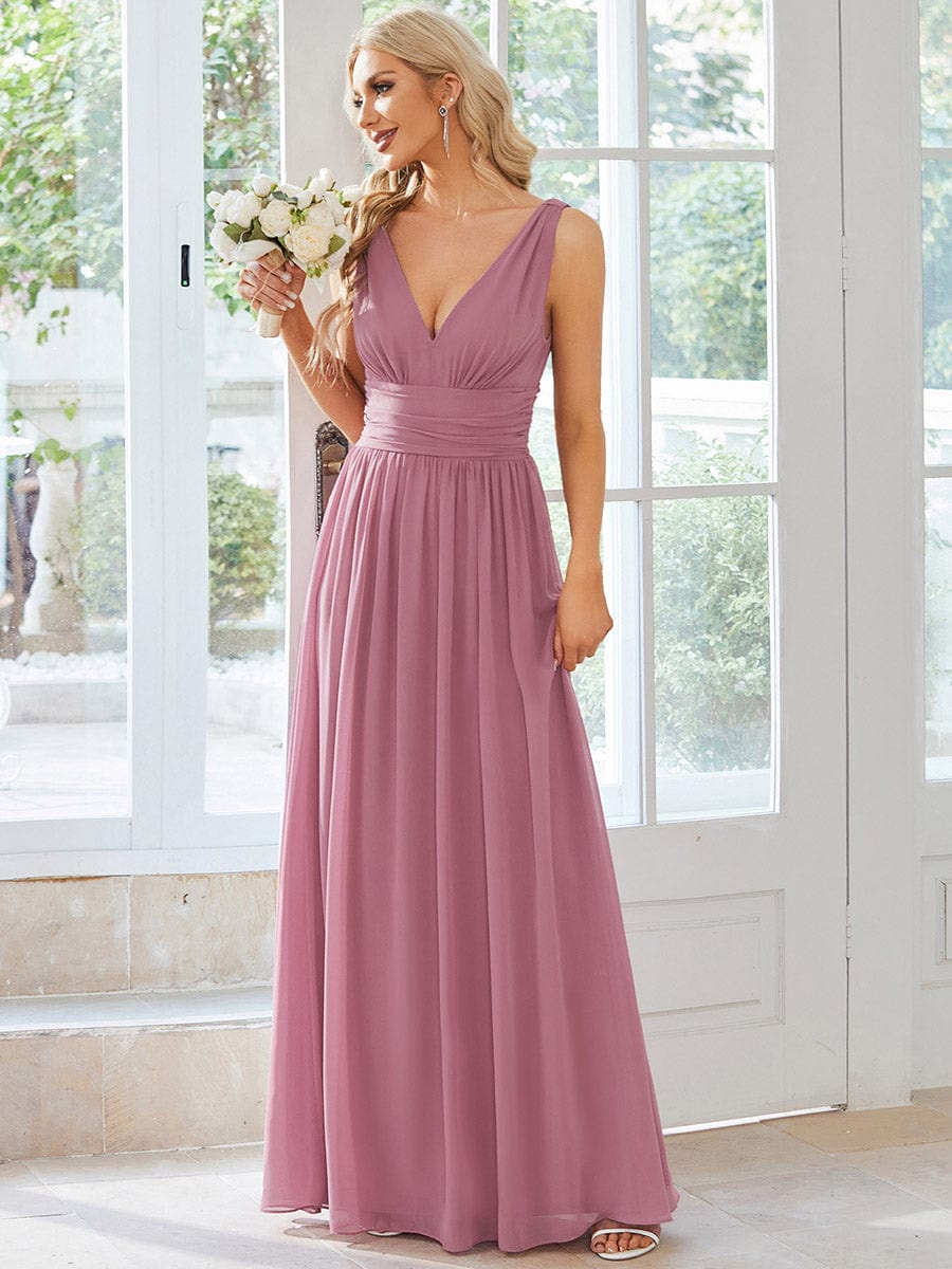 Chiffon Empire Waist Sleeveless Pleated Bridesmaid Dress #color_Purple Orchid