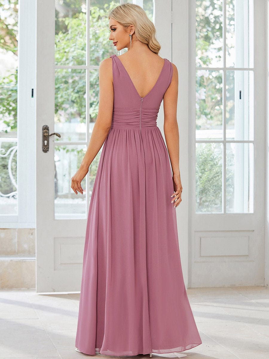 Chiffon Empire Waist Sleeveless Pleated Bridesmaid Dress #color_Purple Orchid