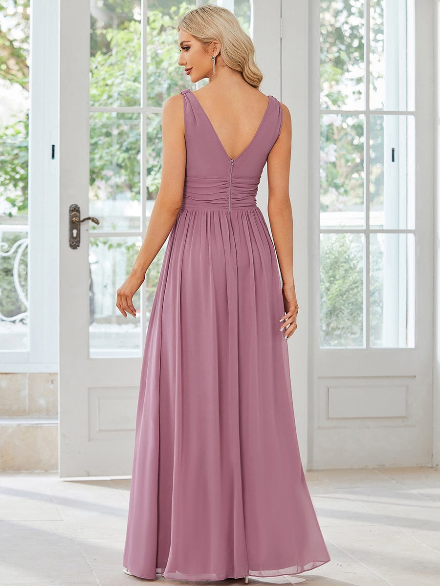 Pleated Sleeveless V-Neck Chiffon Maxi Dress #color_Purple Orchid