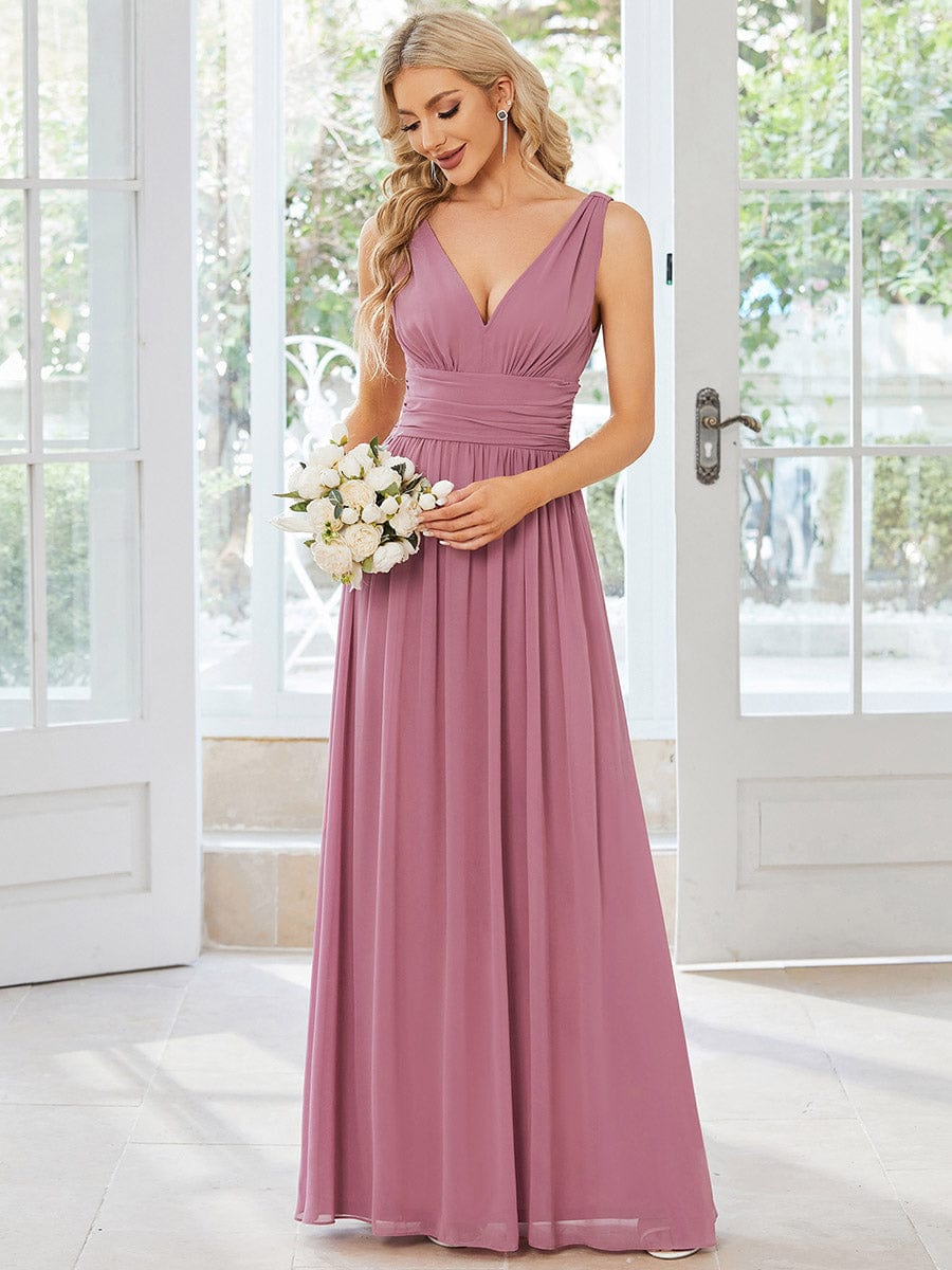 Chiffon Empire Waist Sleeveless Pleated Bridesmaid Dress #color_Purple Orchid