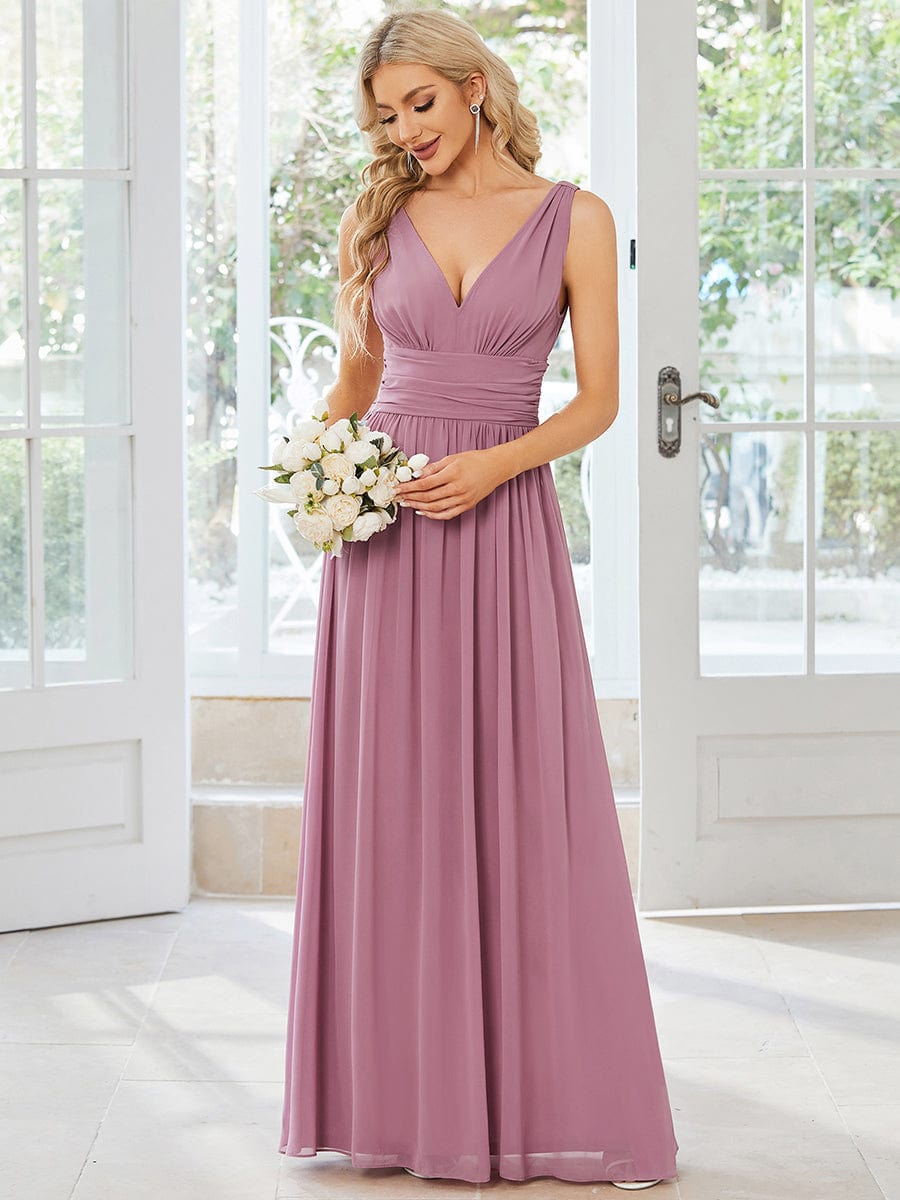 Pleated Sleeveless V-Neck Chiffon Maxi Dress #color_Purple Orchid