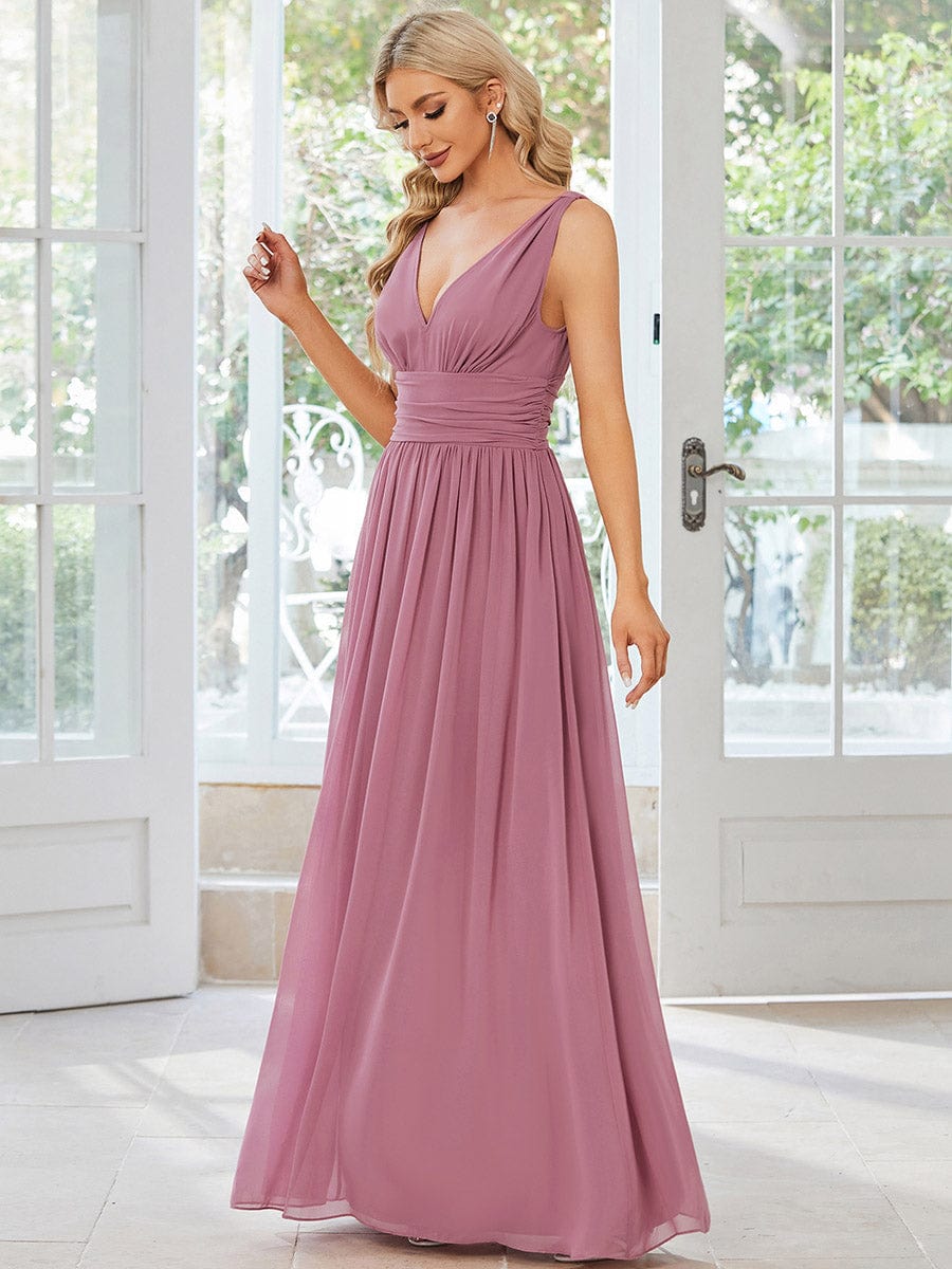 Chiffon Empire Waist Sleeveless Pleated Bridesmaid Dress #color_Purple Orchid