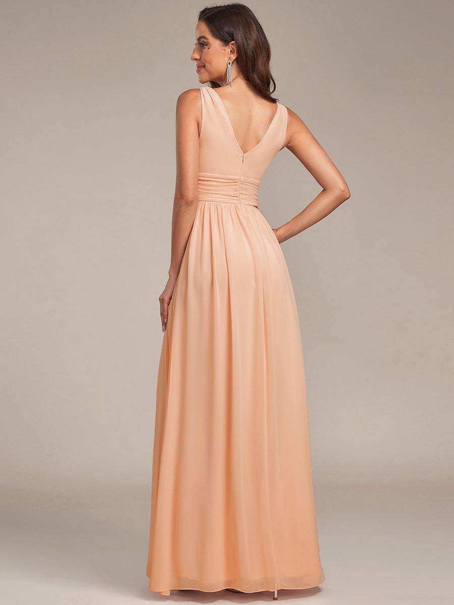 Chiffon Empire Waist Sleeveless Pleated V-neck Bridesmaid Dress #color_Peach