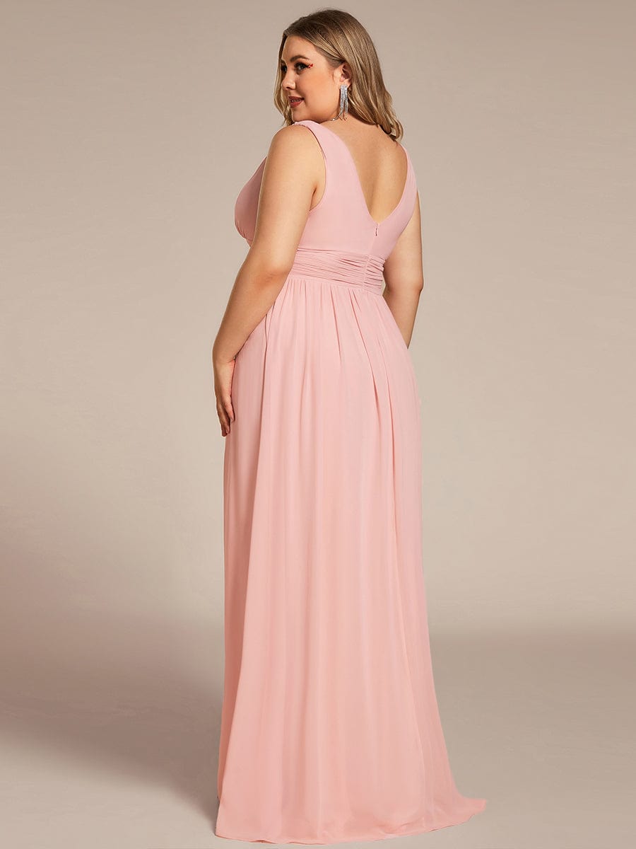 Chiffon Empire Waist Sleeveless Pleated Bridesmaid Dress #color_Pink