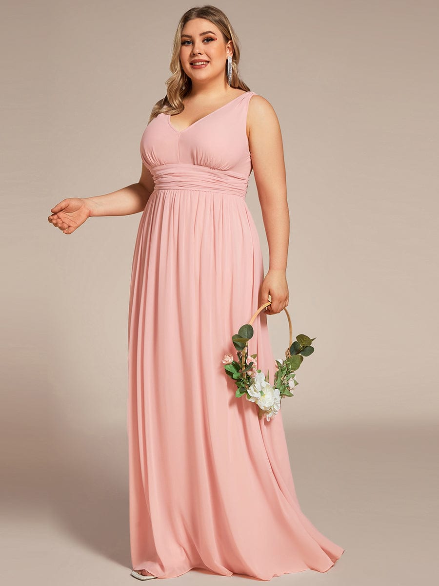 Chiffon Empire Waist Sleeveless Pleated Bridesmaid Dress #color_Pink