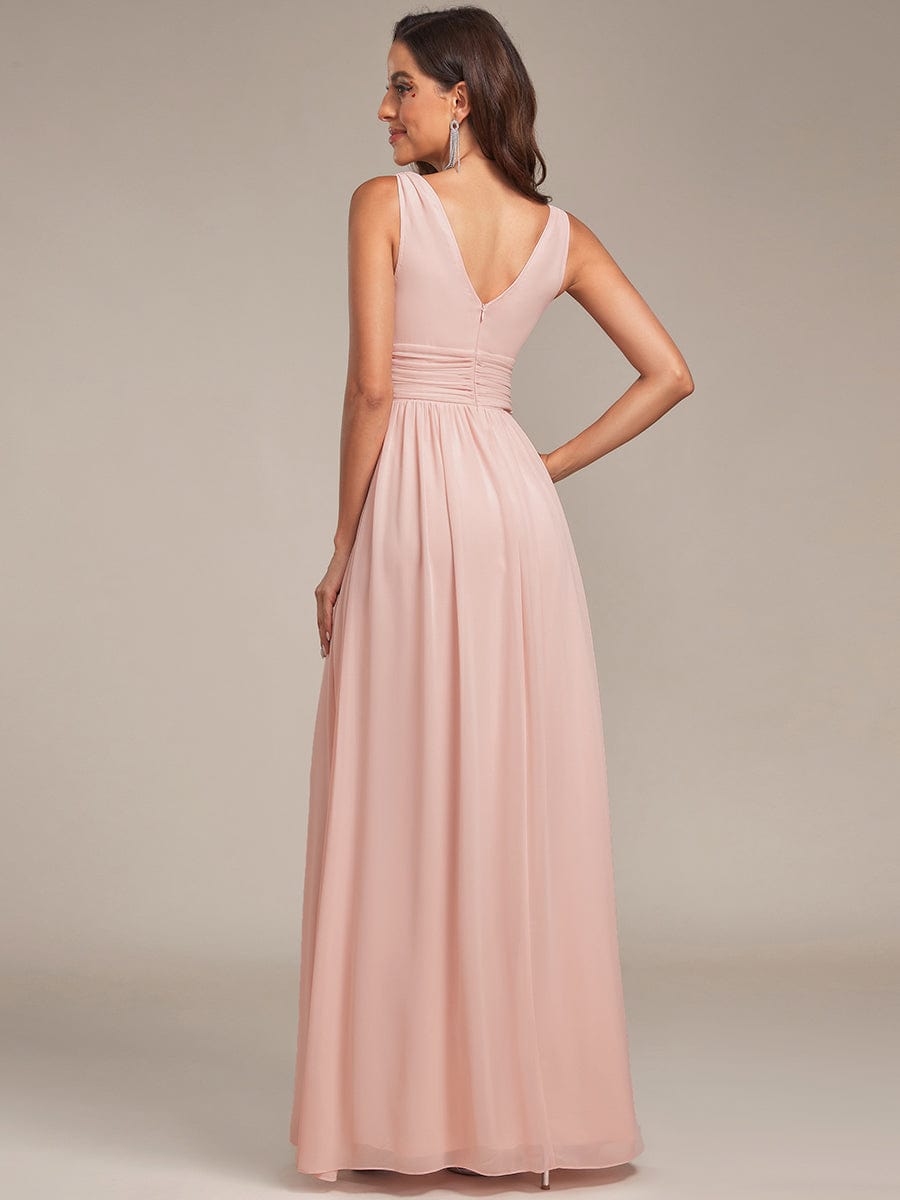 Chiffon Empire Waist Sleeveless Pleated Bridesmaid Dress #color_Pink