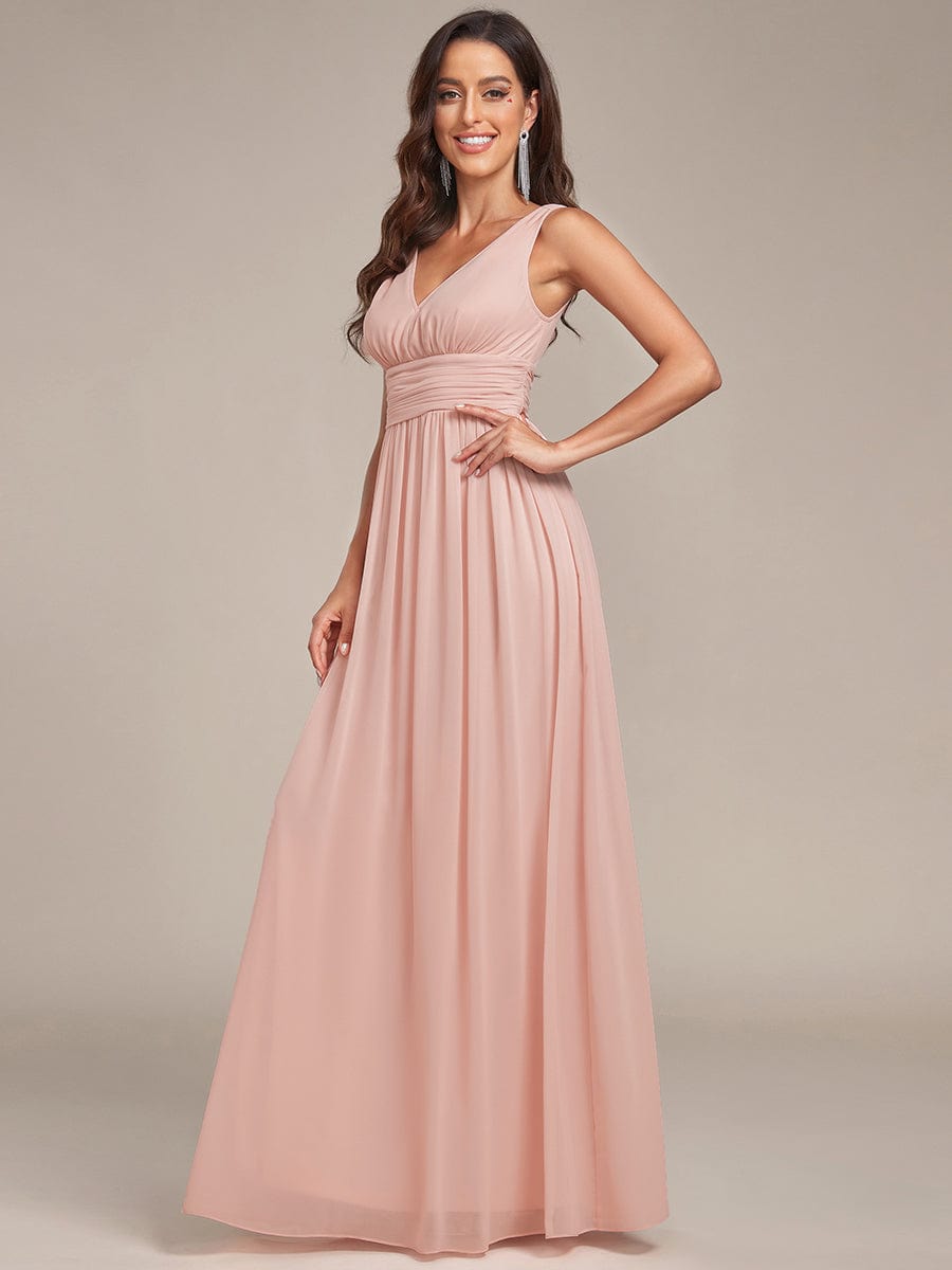 Chiffon Empire Waist Sleeveless Pleated Bridesmaid Dress #color_Pink