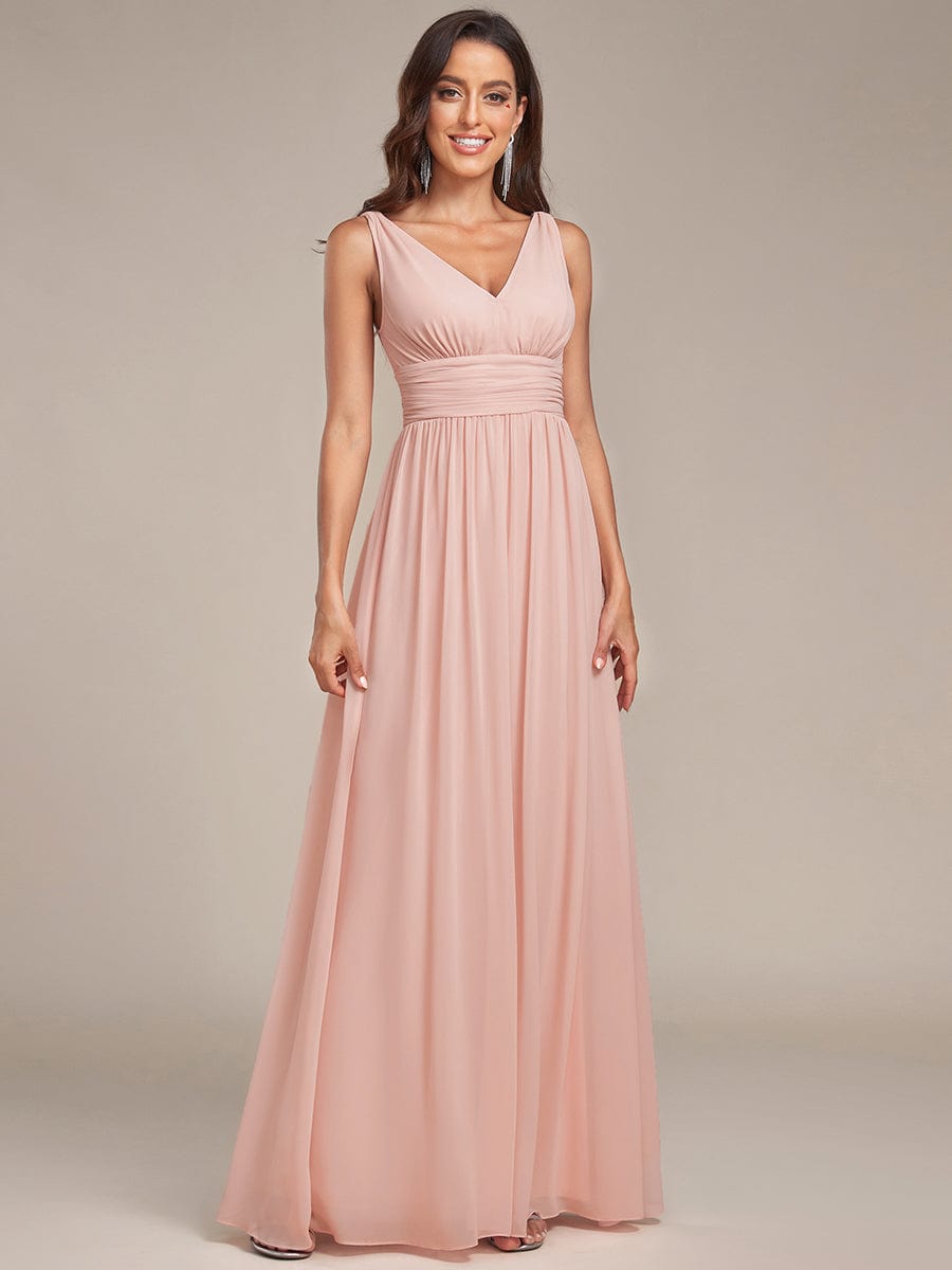 Chiffon Empire Waist Sleeveless Pleated Bridesmaid Dress #color_Pink