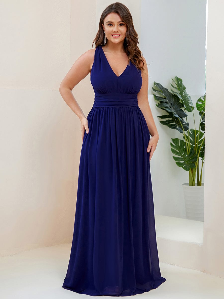 Chiffon Empire Waist Sleeveless Pleated Bridesmaid Dress #color_Royal Blue