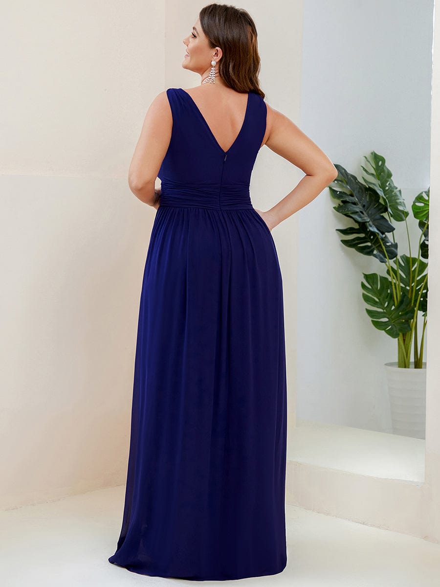 Chiffon Empire Waist Sleeveless Pleated Bridesmaid Dress #color_Royal Blue