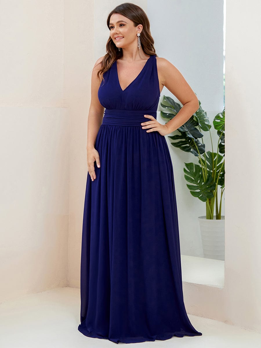 Chiffon Empire Waist Sleeveless Pleated Bridesmaid Dress #color_Royal Blue