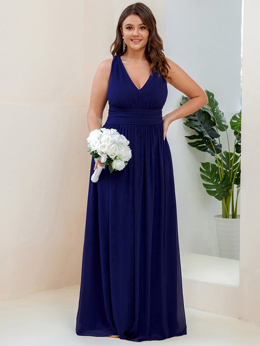 Chiffon Empire Waist Sleeveless Pleated Bridesmaid Dress #color_Royal Blue