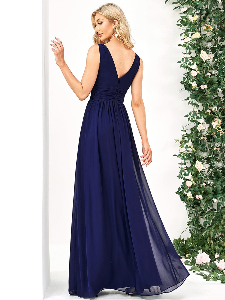 Chiffon Empire Waist Sleeveless Pleated Bridesmaid Dress #color_Royal Blue