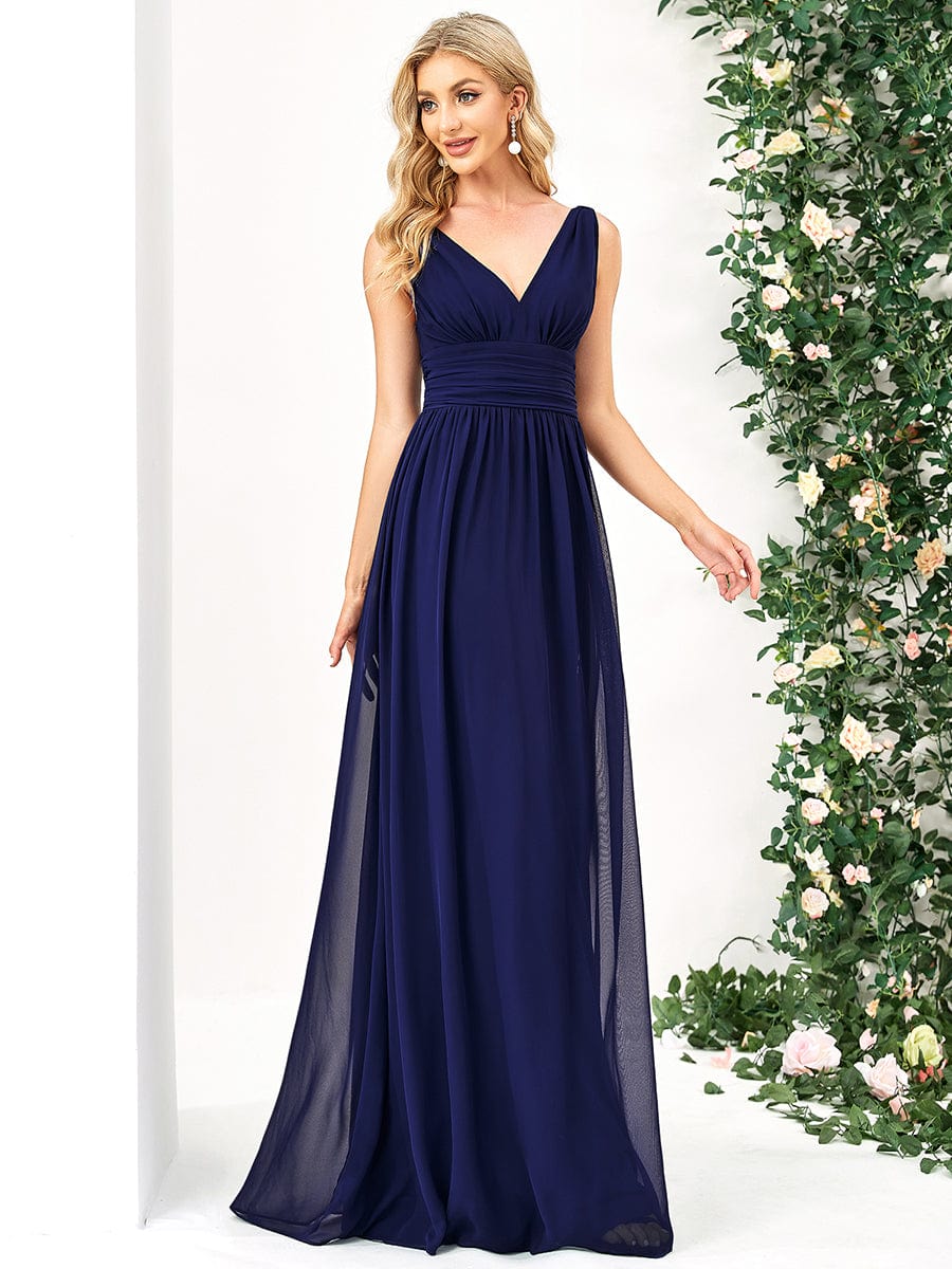 Chiffon Empire Waist Sleeveless Pleated Bridesmaid Dress #color_Royal Blue