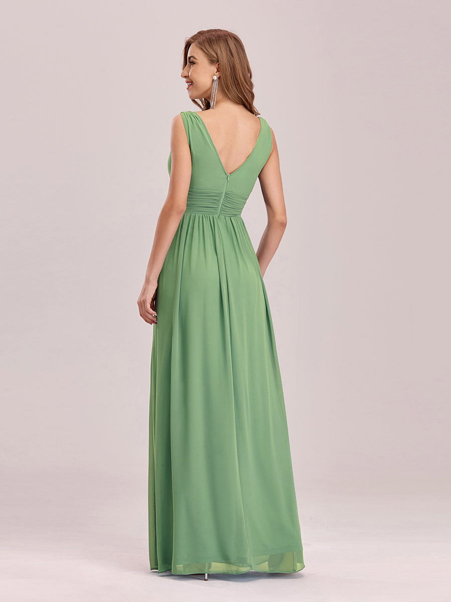 Chiffon Empire Waist Sleeveless Pleated V-neck Bridesmaid Dress #color_Sage Green