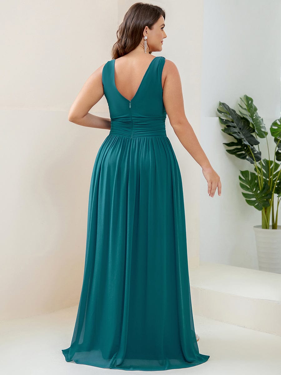 Chiffon Empire Waist Sleeveless Pleated Bridesmaid Dress #color_Teal