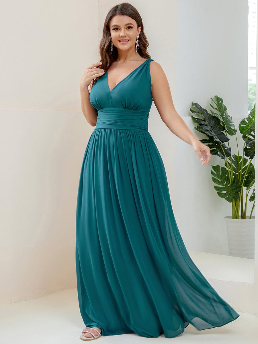 Chiffon Empire Waist Sleeveless Pleated Bridesmaid Dress #color_Teal