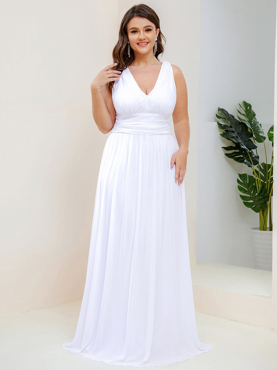 Chiffon Empire Waist Sleeveless Pleated Bridesmaid Dress #color_White