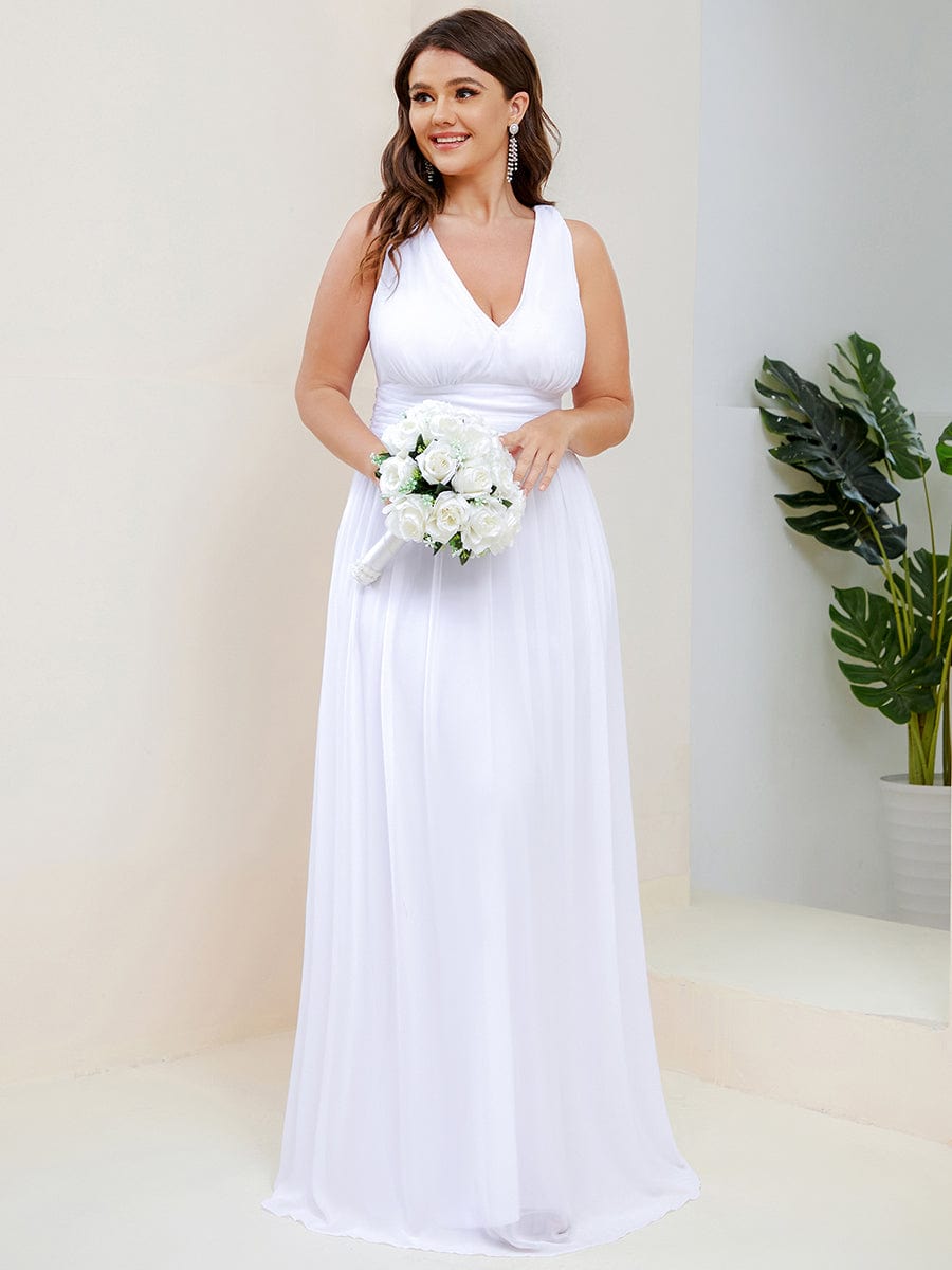 Chiffon Empire Waist Sleeveless Pleated Bridesmaid Dress #color_White