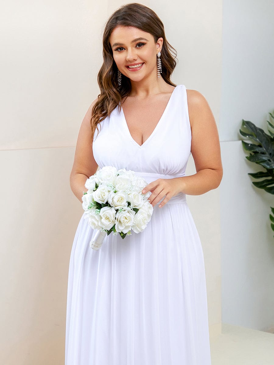 Chiffon Empire Waist Sleeveless Pleated Bridesmaid Dress #color_White