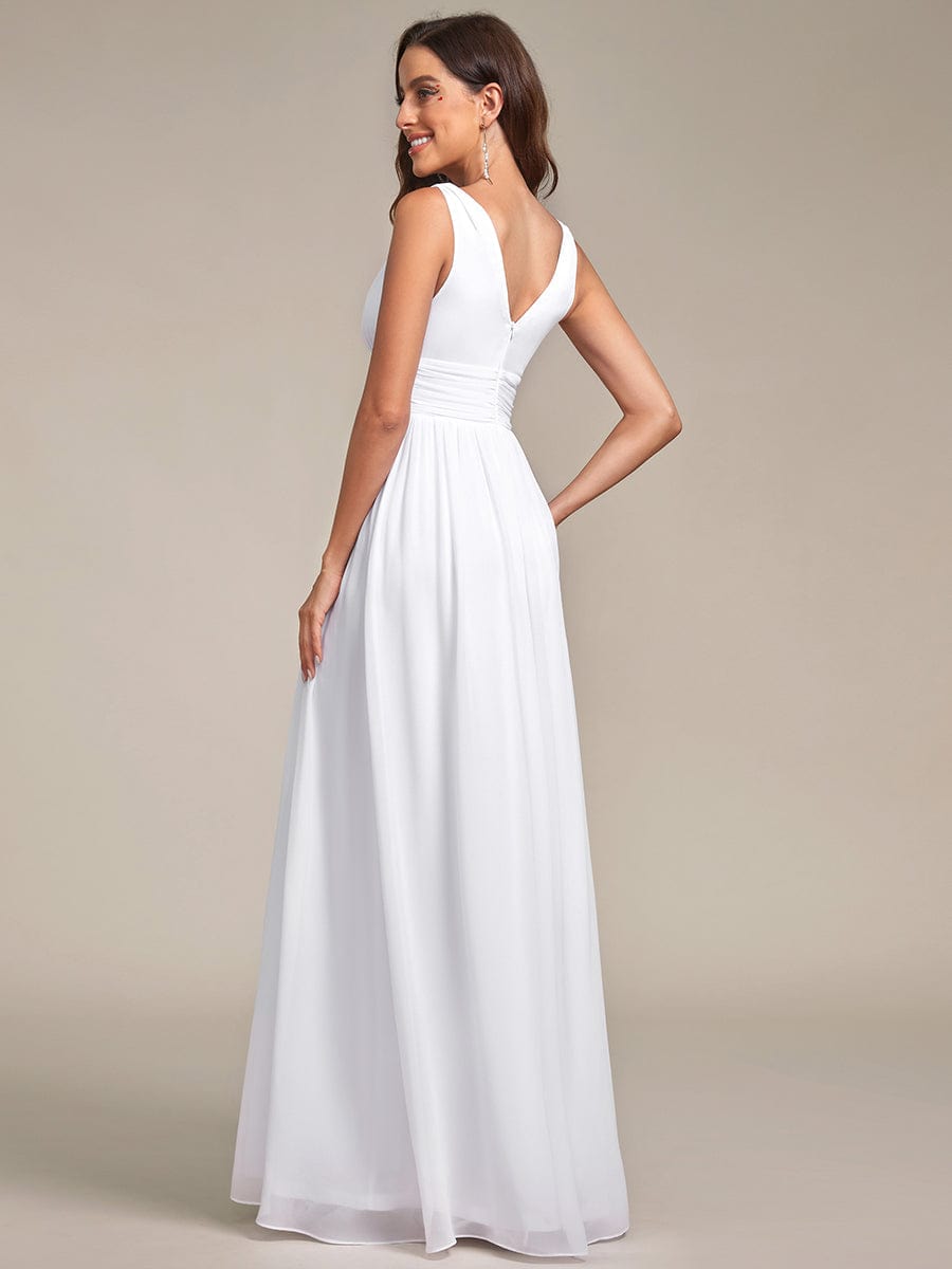 Chiffon Empire Waist Sleeveless Pleated Bridesmaid Dress #color_White