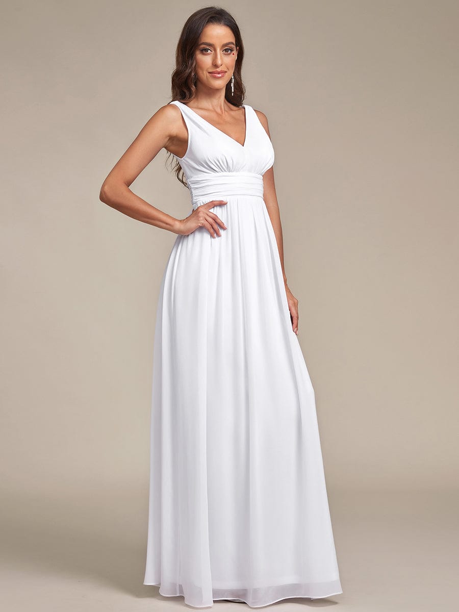 Chiffon Empire Waist Sleeveless Pleated Bridesmaid Dress #color_White