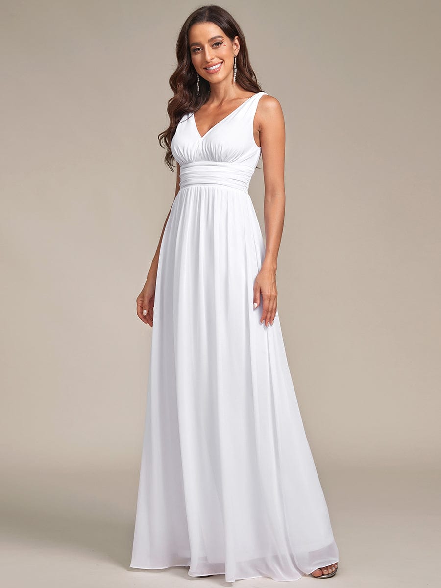 Chiffon Empire Waist Sleeveless Pleated Bridesmaid Dress #color_White