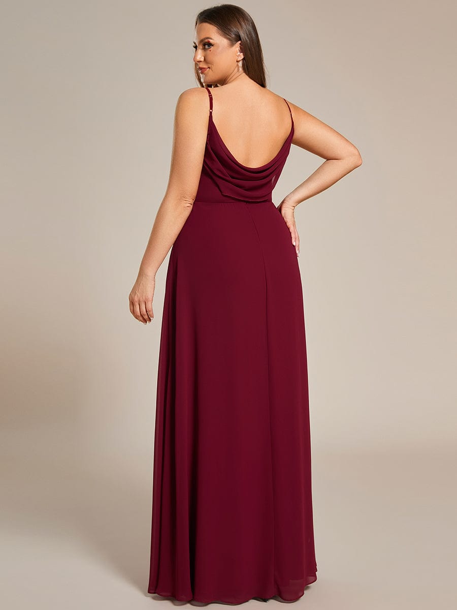 Plus Size Draped Back Criss-Cross Chiffon A-Line Dress #color_Burgundy