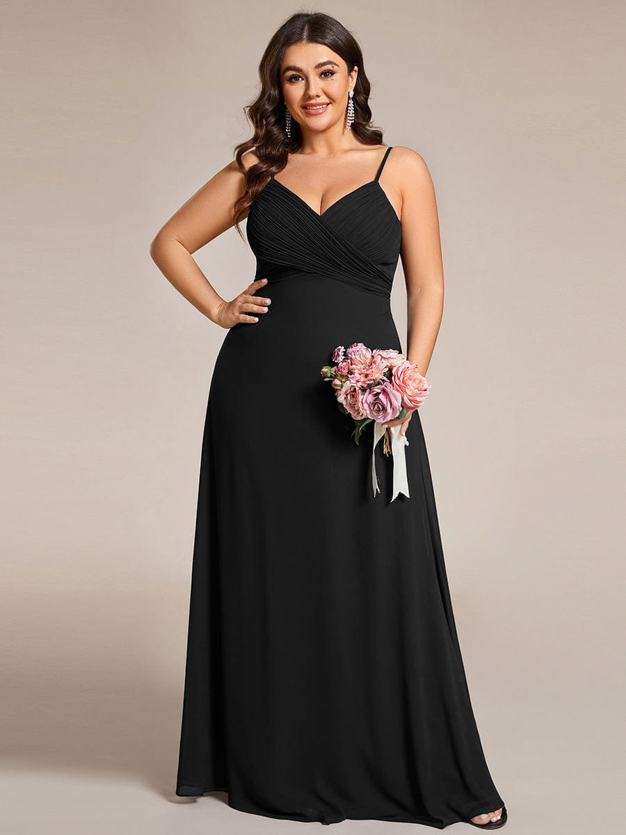 Criss-Cross V-Neck Chiffon Backless A-Line Bridesmaid Dress #color_Black