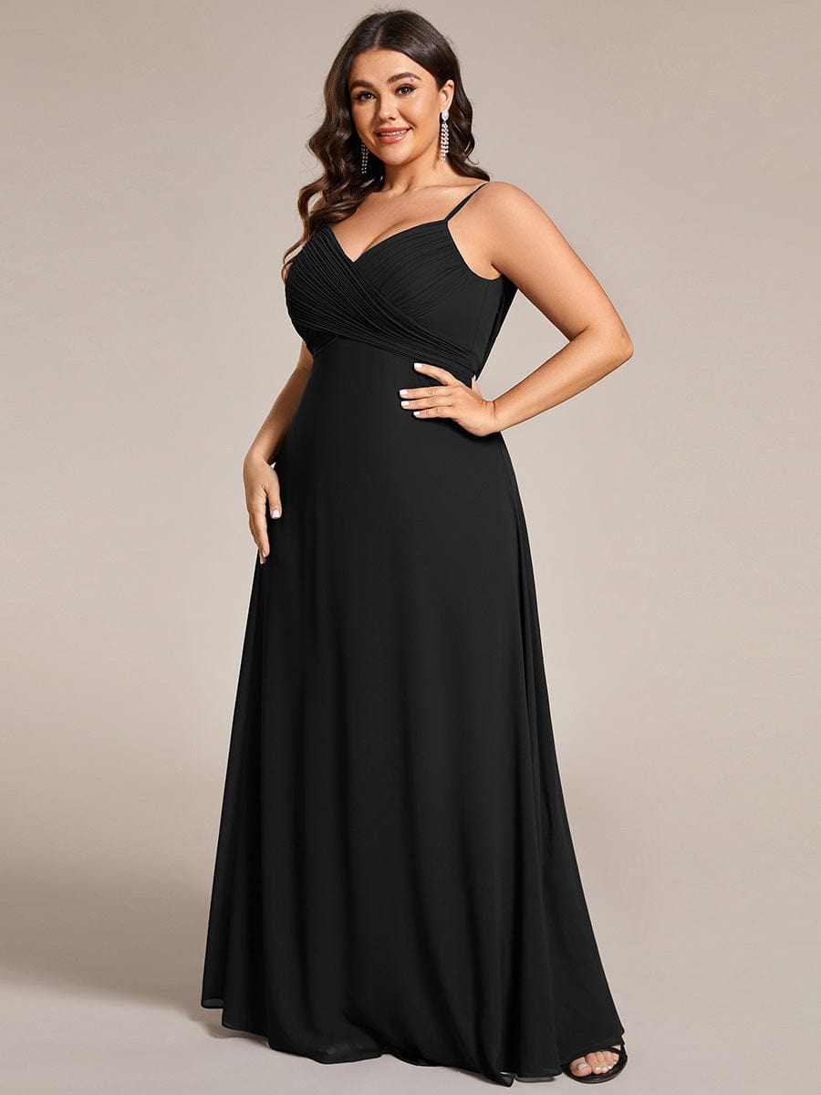 Plus Size Draped Back Criss-Cross Chiffon A-Line Dress #color_Black