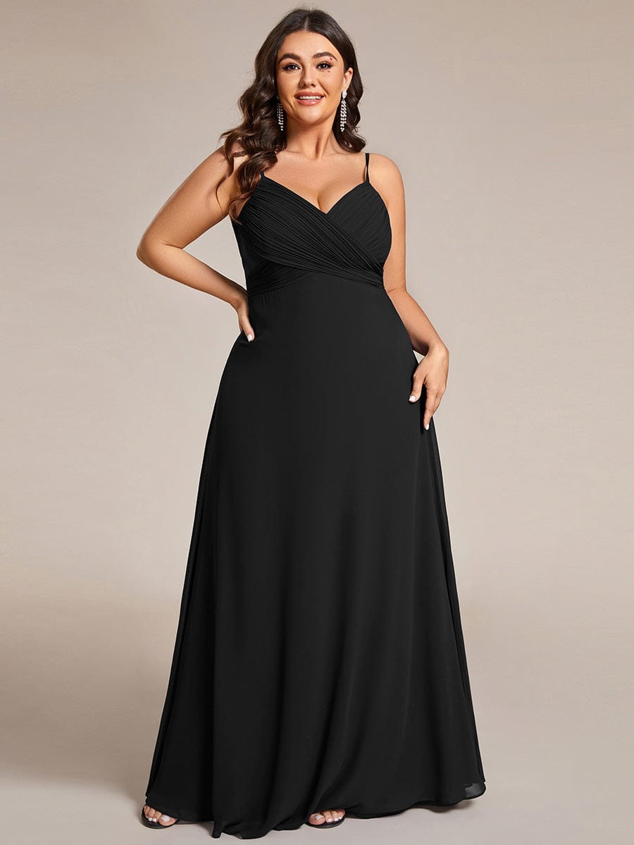 Plus Size Draped Back Criss-Cross Chiffon A-Line Dress #color_Black