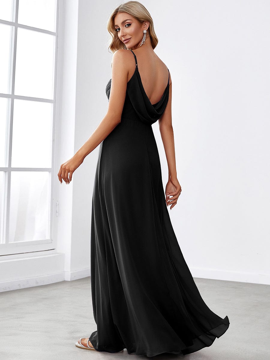 Criss-Cross V-Neck Chiffon Backless A-Line Bridesmaid Dress #color_Black