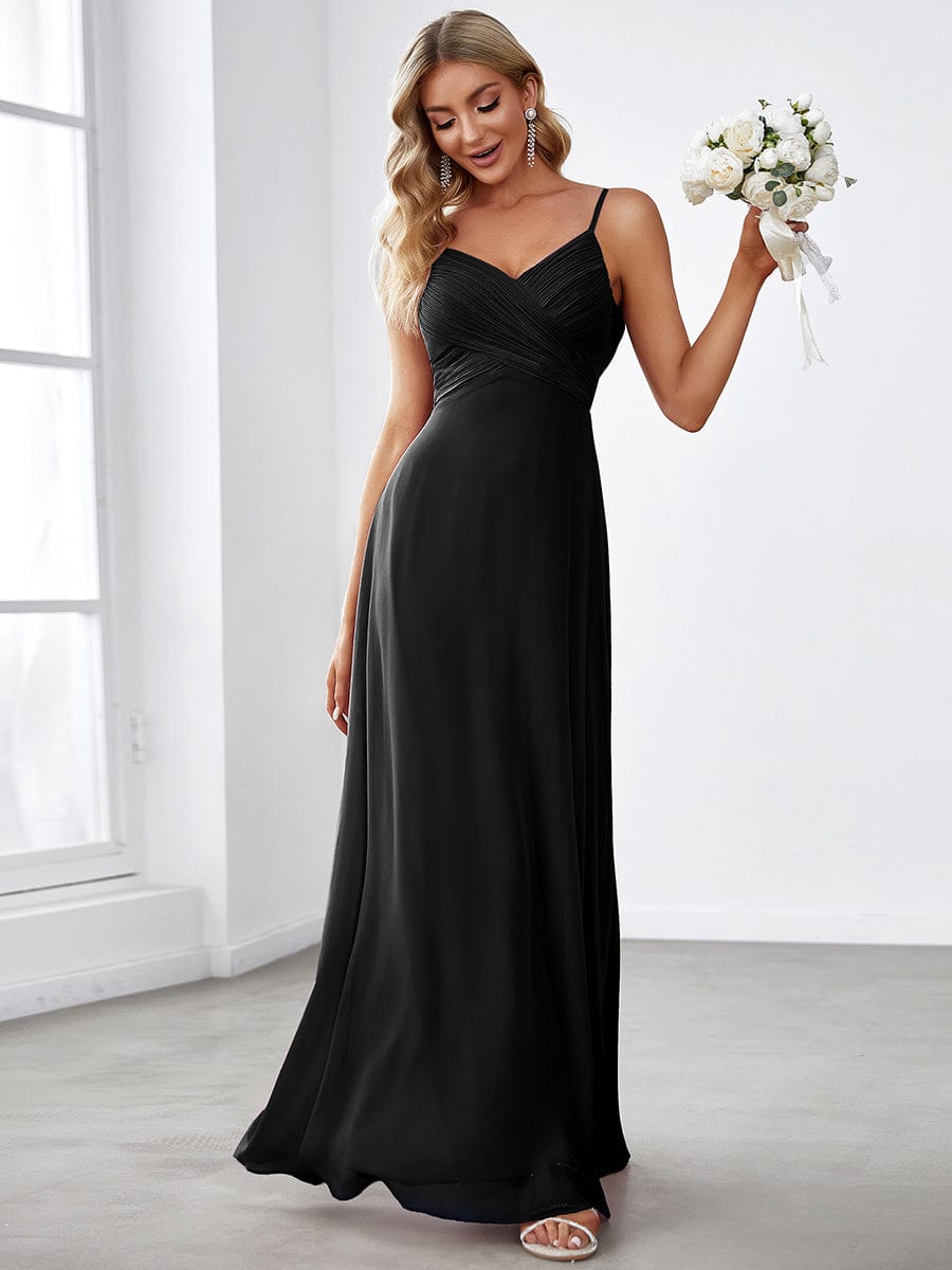 Criss-Cross V-Neck Chiffon Backless A-Line Bridesmaid Dress #color_Black