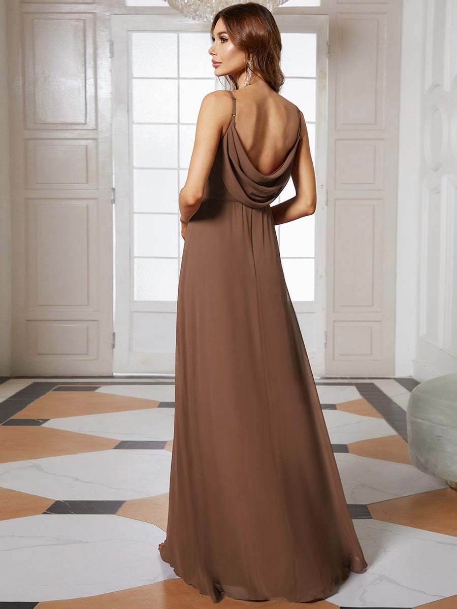 Custom Size Spaghetti Strap Criss-Cross V-Neck Bridesmaid Dress #color_Brown