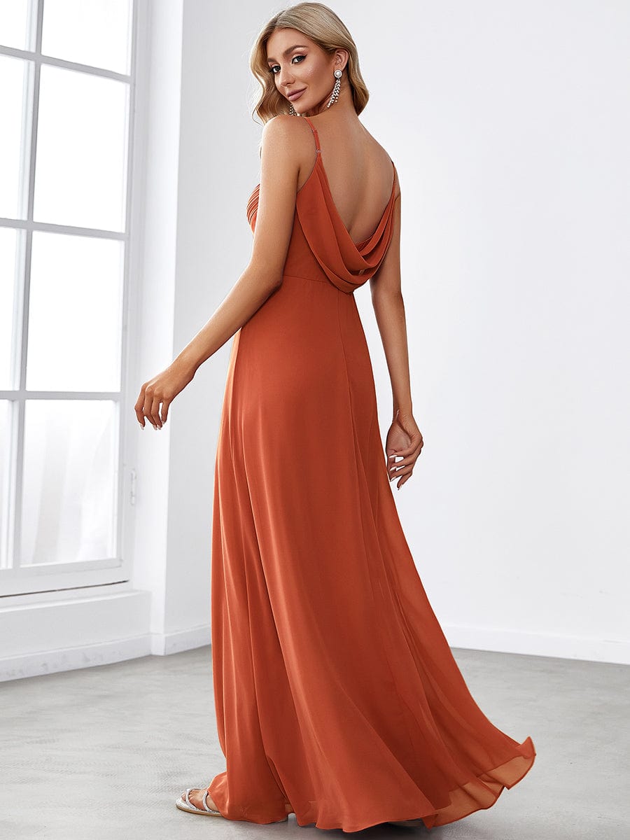 Criss-Cross V-Neck Chiffon Backless A-Line Bridesmaid Dress #color_Burnt Orange